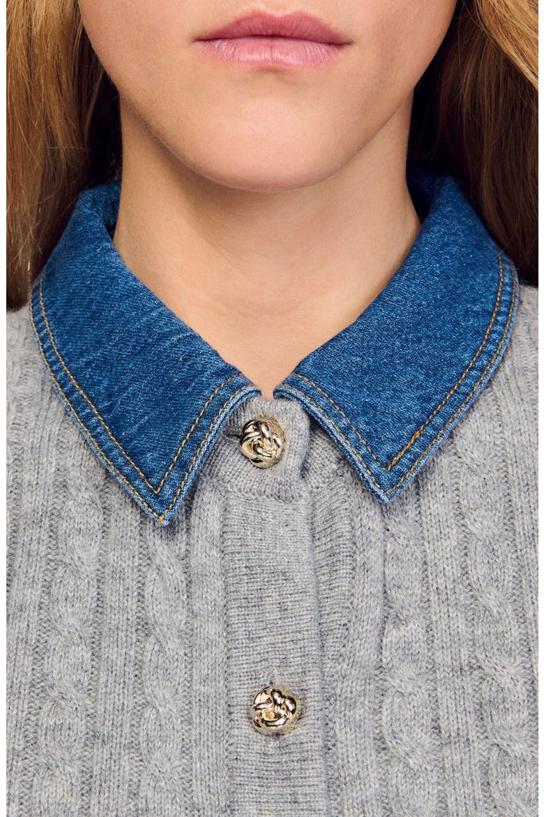 Cardigan with detachable denim collar, Alternate, color, Grey