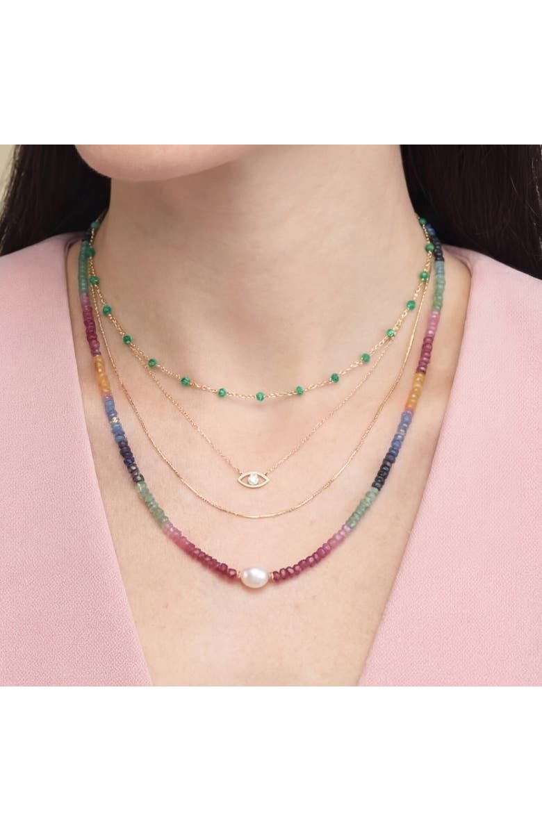 The Lovery Fine Jewelry Evil Eye Pearl Necklace, Alternate, color, Yellow Gold