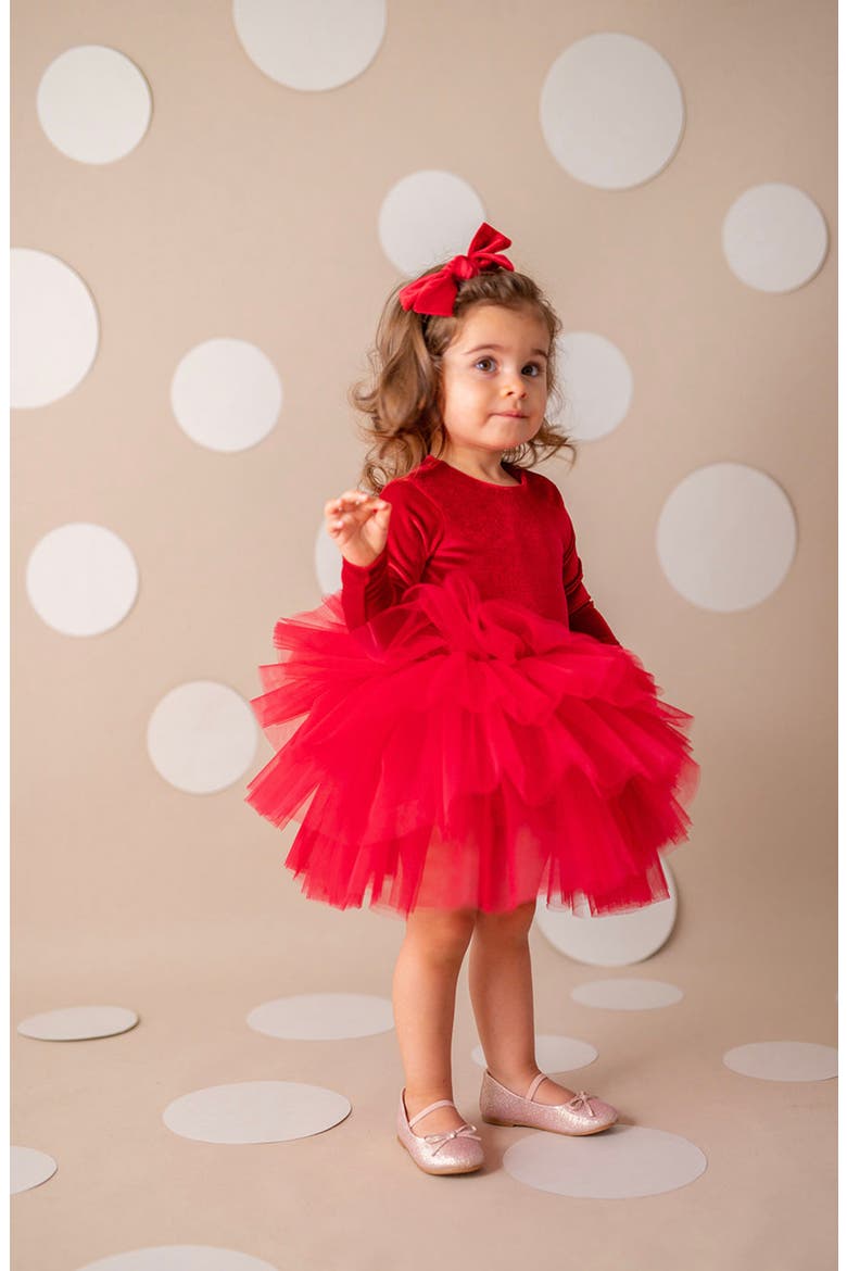 Cherry Long Sleeve Velvet Tutu Dress, Alternate, color, Red Love