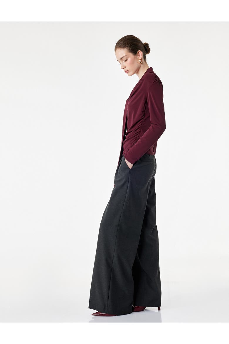 Long Sleeve Cowl Neck Tie Front Top, Alternate, color, BORDEUX