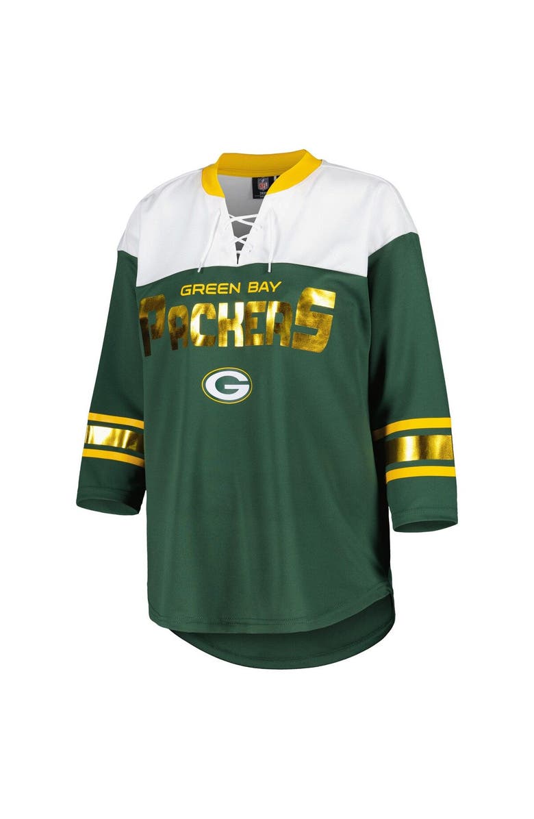 G-III 4HER BY CARL BANKS Women's G-III 4Her by Carl Banks Green/White Green Bay Packers Double Team 3/4-Sleeve Lace-Up T-Shirt, Alternate, color, Green