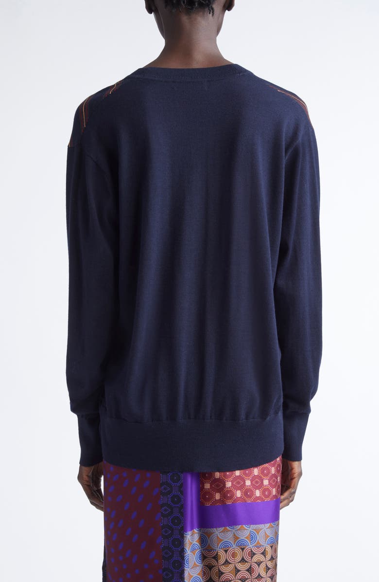 Dries Van Noten Tishana Merino Wool V-Neck Sweater, Alternate, color, Navy