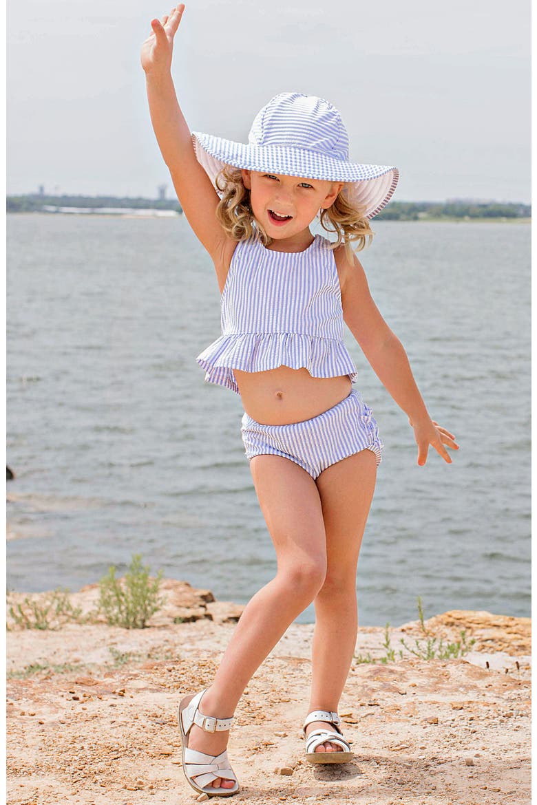 Two-Piece Swimsuit & Hat Set, Alternate, color, BLUE