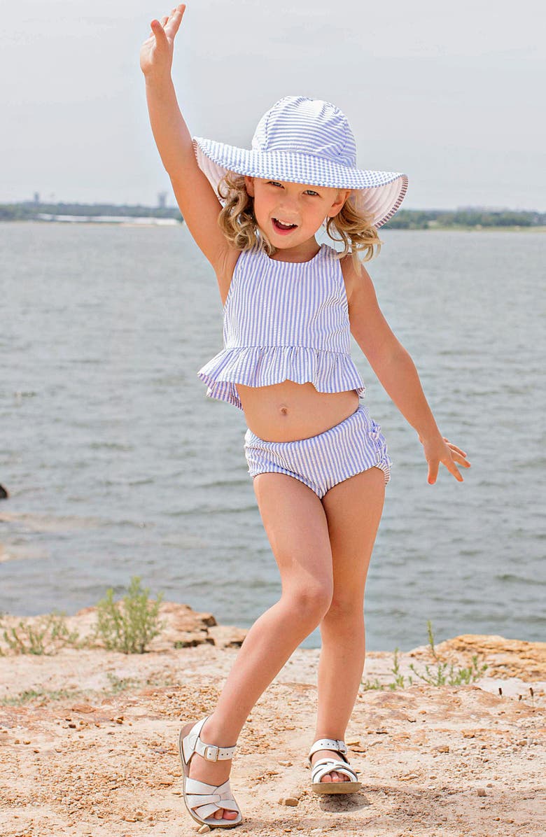 RuffleButts Two-Piece Swimsuit & Hat Set, Alternate, color, 