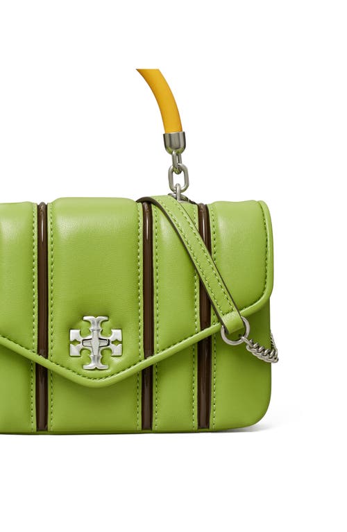 Tory Burch Mini Kira Bombé Stripe Top Handle Bag In Brown