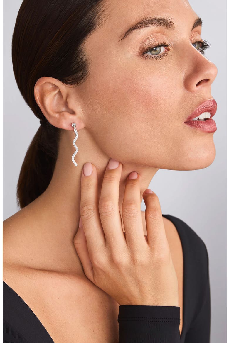 Caviar Spark Diamond Wave Drop Earrings, Alternate, color, SILVER