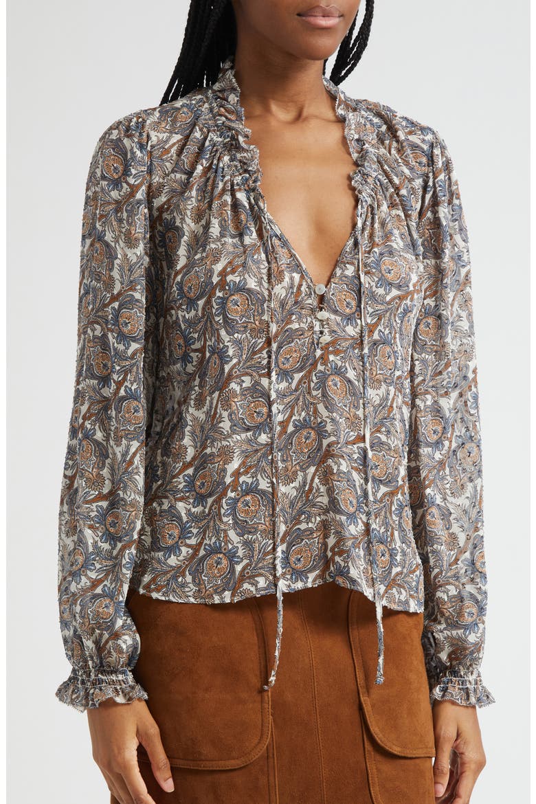 Hickory Print Tie Neck Silk Blend Shirt, Alternate, color, DOVE MULTI
