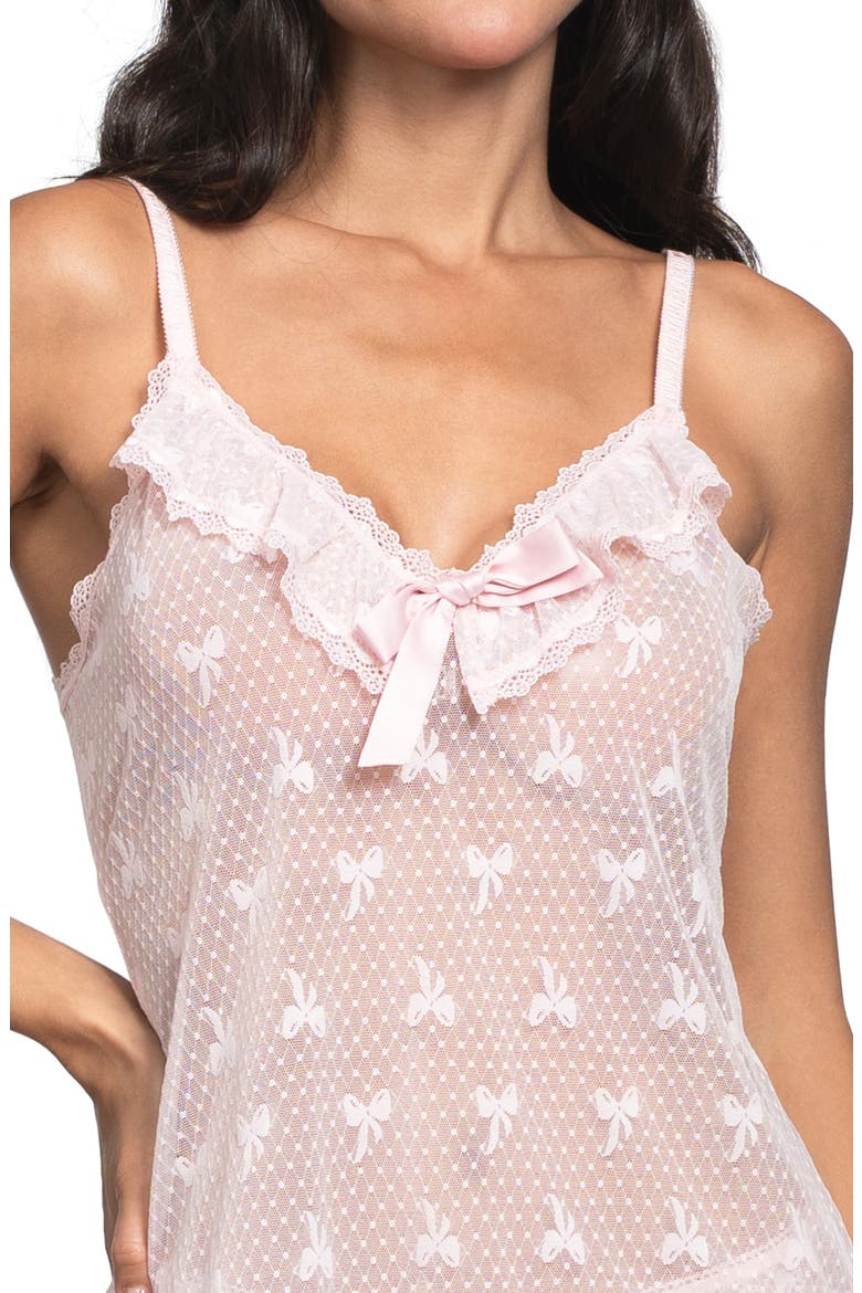 Maggie Bow Mesh Short Pajamas, Alternate, color, PINK