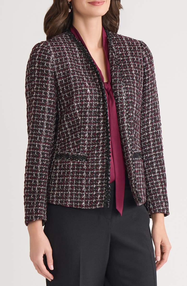 KASPER Collarless Tweed Jacket, Alternate, color, Shiraz Multi