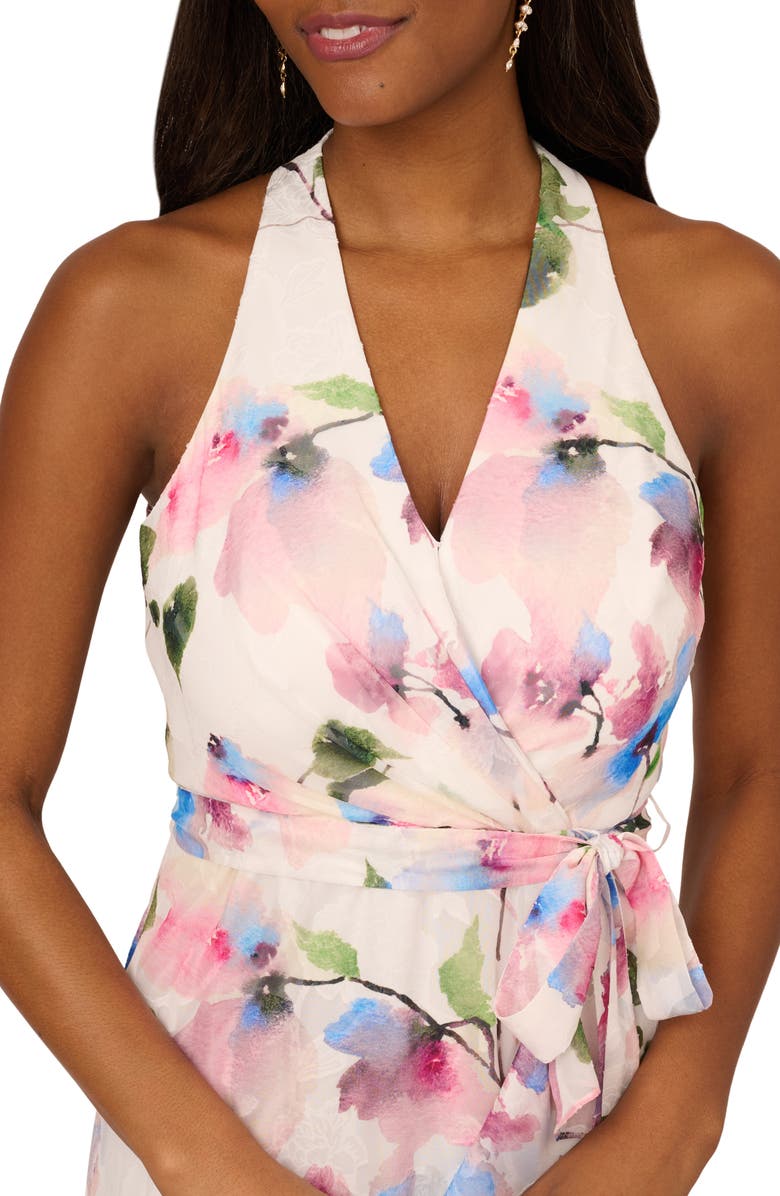 Adrianna Papell Floral Tie Belt High-Low Dress, Alternate, color, 