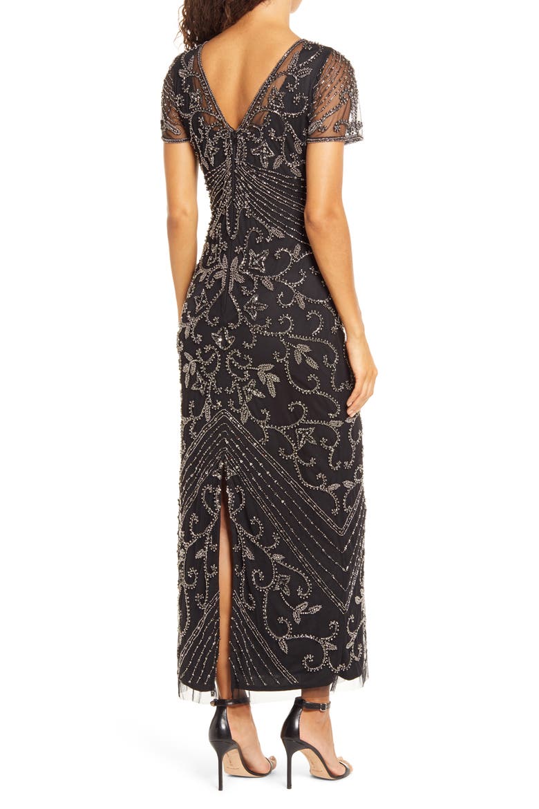 Beaded Mesh Column Gown, Alternate, color, BLK/MERC