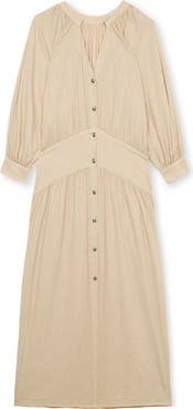 Fortela Maxi Korean Collar Linen Dress