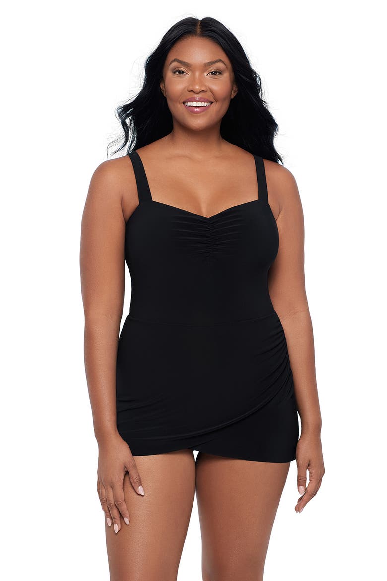 Laura Sweetheart Neckline Control Swimdress, Main, color, Black
