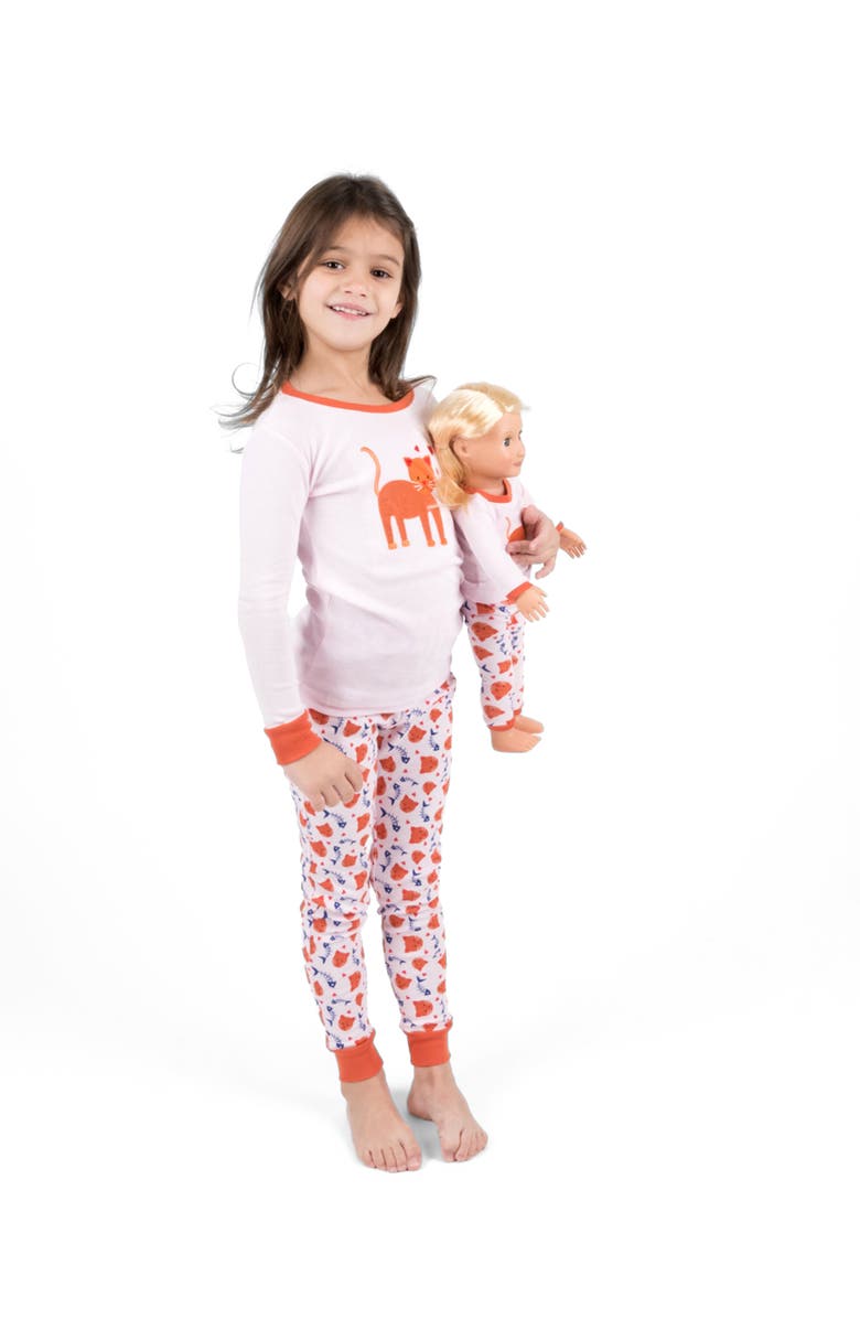 Leveret 2-pc. Cotton Short Sleeve Shirt & Shorts Animal Print Pajama Set with Matching Doll Accessory, Alternate, color, Kitten