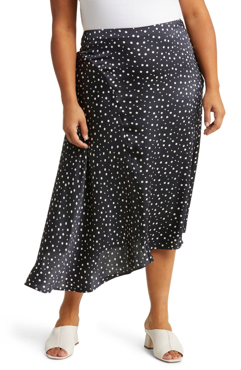 Vince Polka Dot Draped Charmeuse Skirt, Main, color, Deep Marine