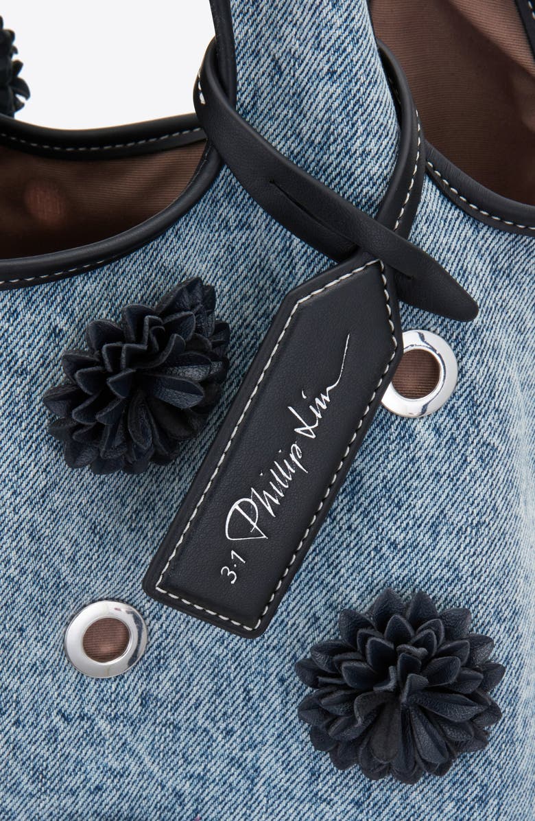 3.1 Phillip Lim Denim Market Tote with Leather Flowers, Alternate, color, Washed Indigo