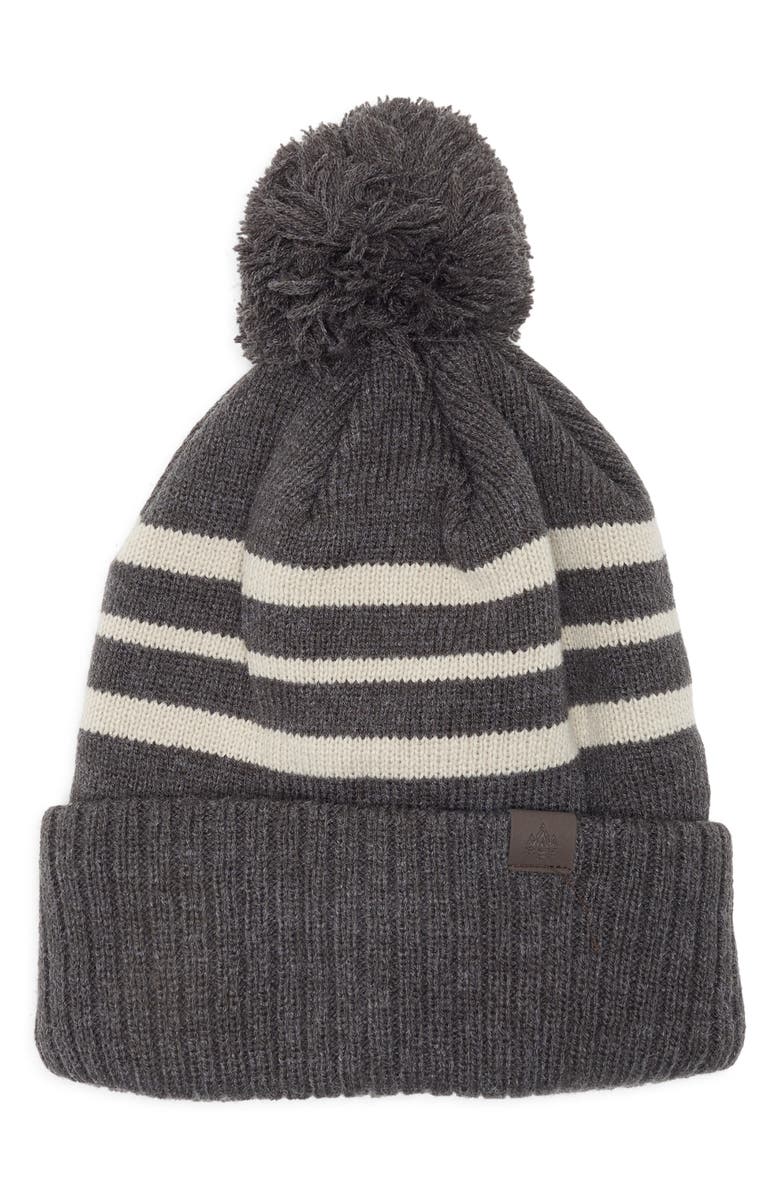 Rainforest Stripe Pom Knit Beanie, Main, color, Charcoal/ Heather Combo