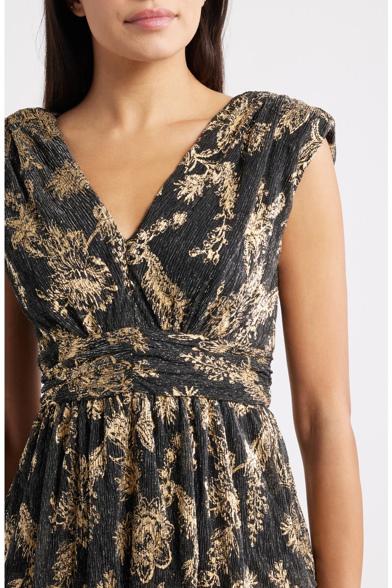 Metallic Crinkle Midi Dress, Alternate, color, BLACK/ GOLD