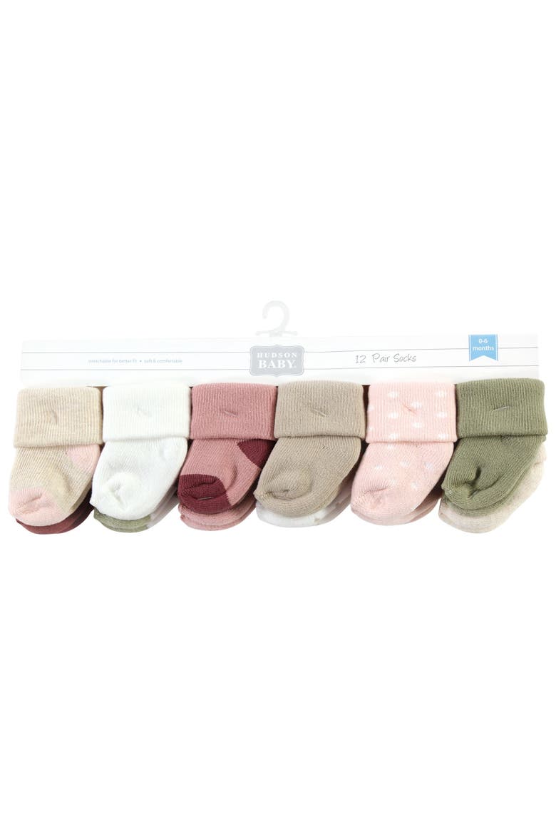 12Pk Cotton Terry Socks, Alternate, color, Mauve Sage Dot
