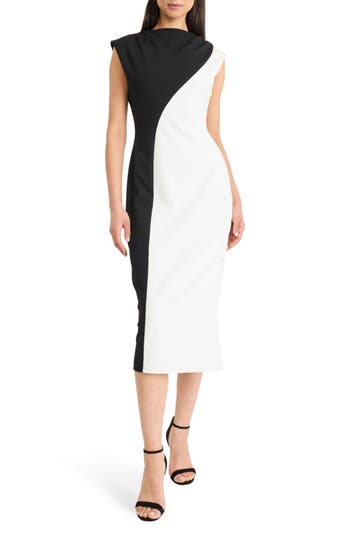Donna Morgan For Maggy Colorblocked Sleeveless Midi Dress In Black
