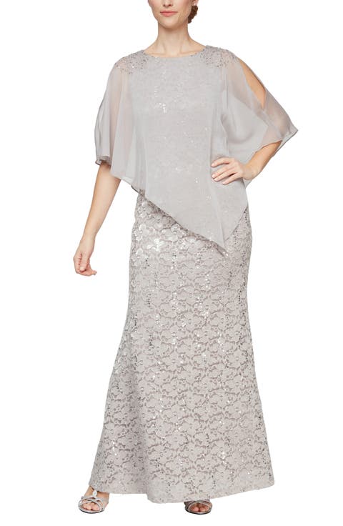 Sequin Lace Capelet Dress (Petite)