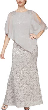 SL FASHIONS Sequin Lace Capelet Dress