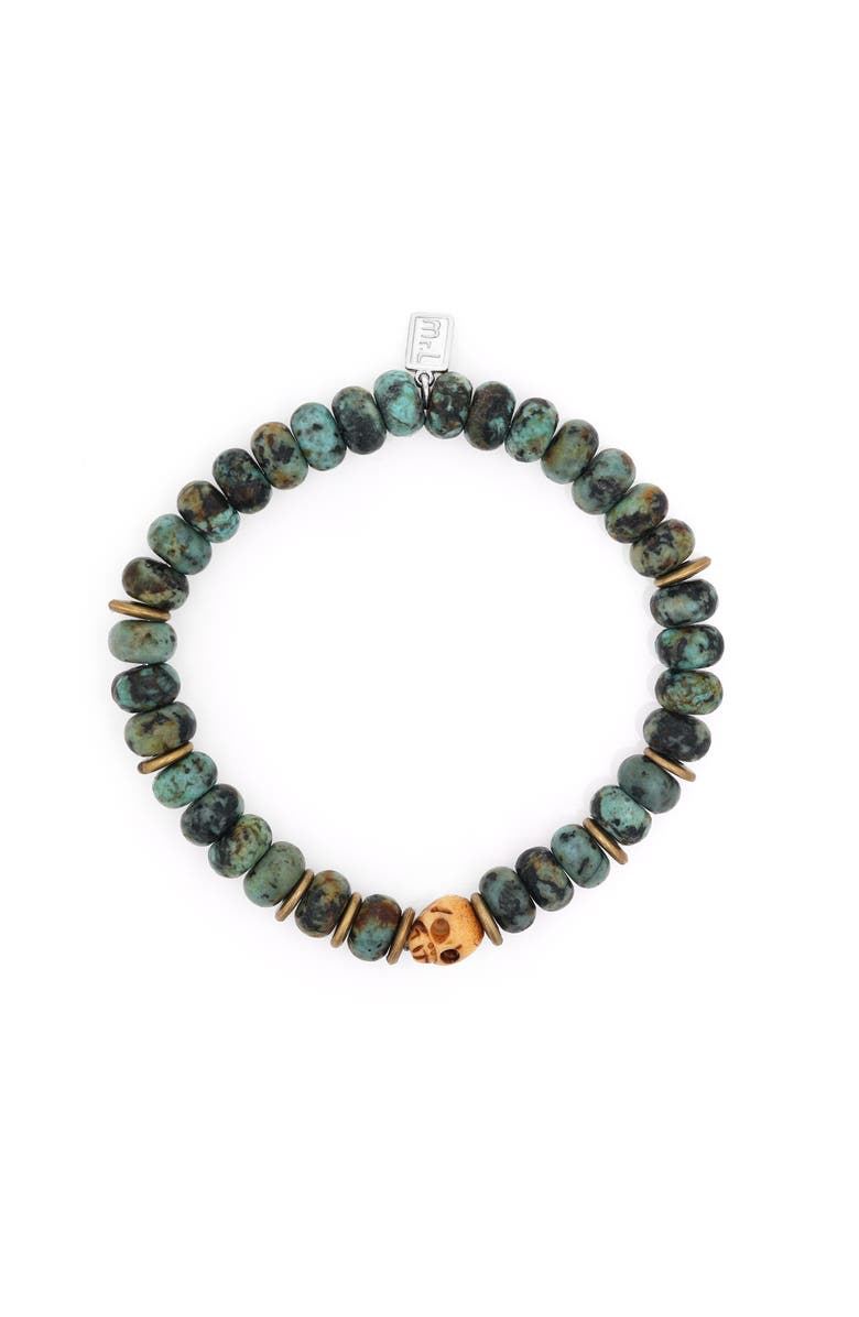 Mr Lowe by Sheryl Lowe Mr Lowe African Turquoise Bead Bracelet with Brass Spacer Beads and Carved Skull Bead, Alternate, color, 