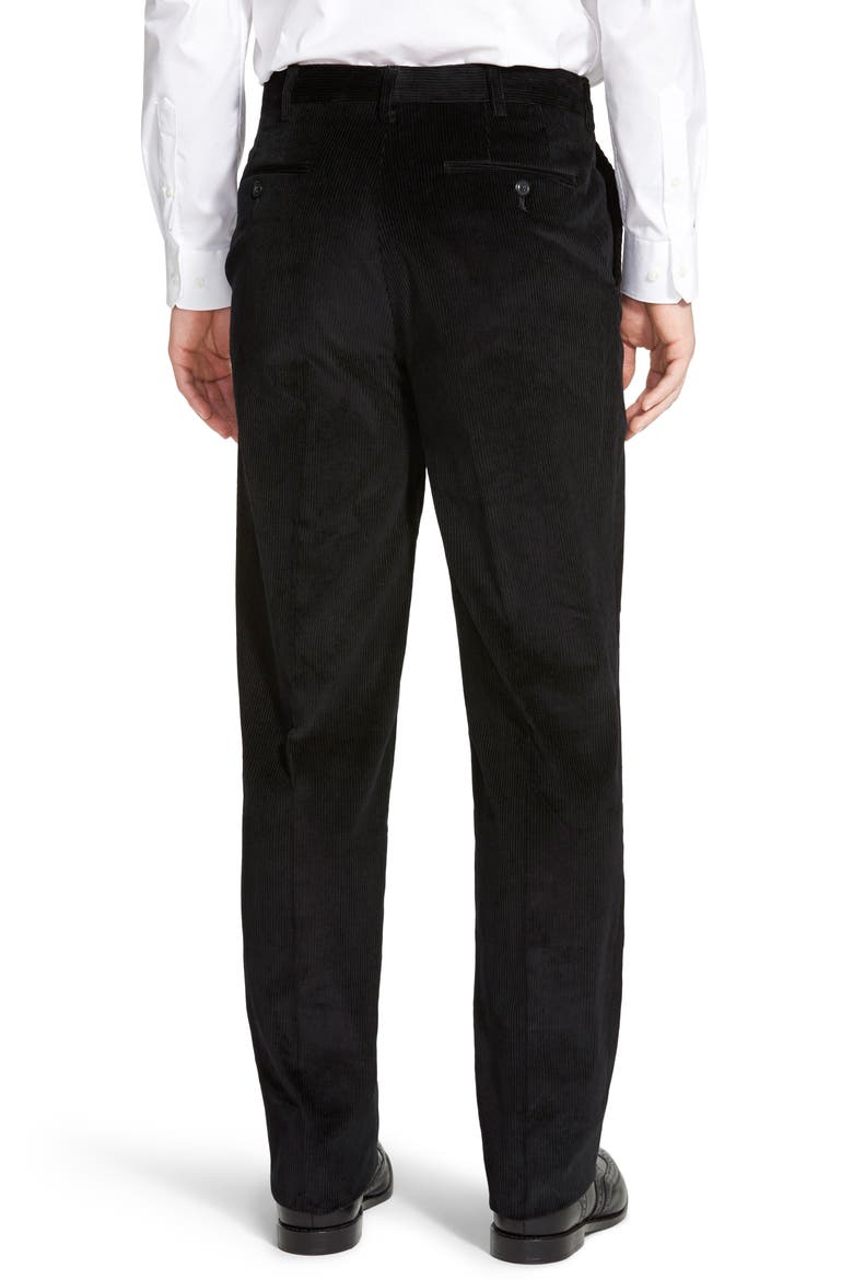 Flat Front Classic Fit Corduroy Trousers, Alternate, color, BLACK