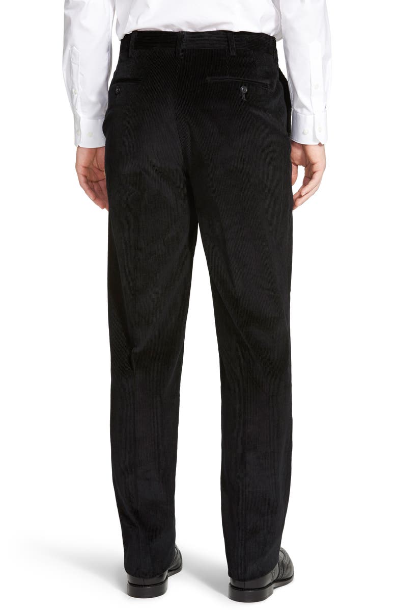 Berle Luxury Italian Corduroy Flat Front Pants, Alternate, color, Black