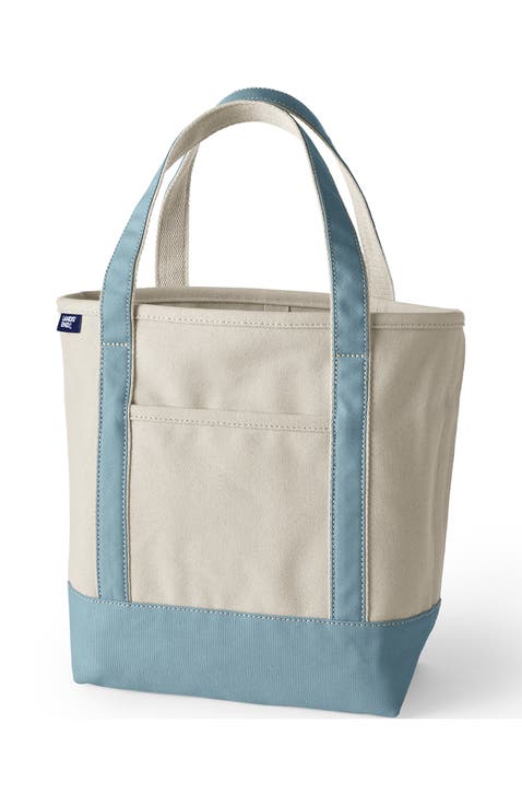 Lands’ End Canvas Open Top Tote Bag  Regular & Long Handle Carry All - Stylish  for Work  Travel  Beach  Errands  Great Gift