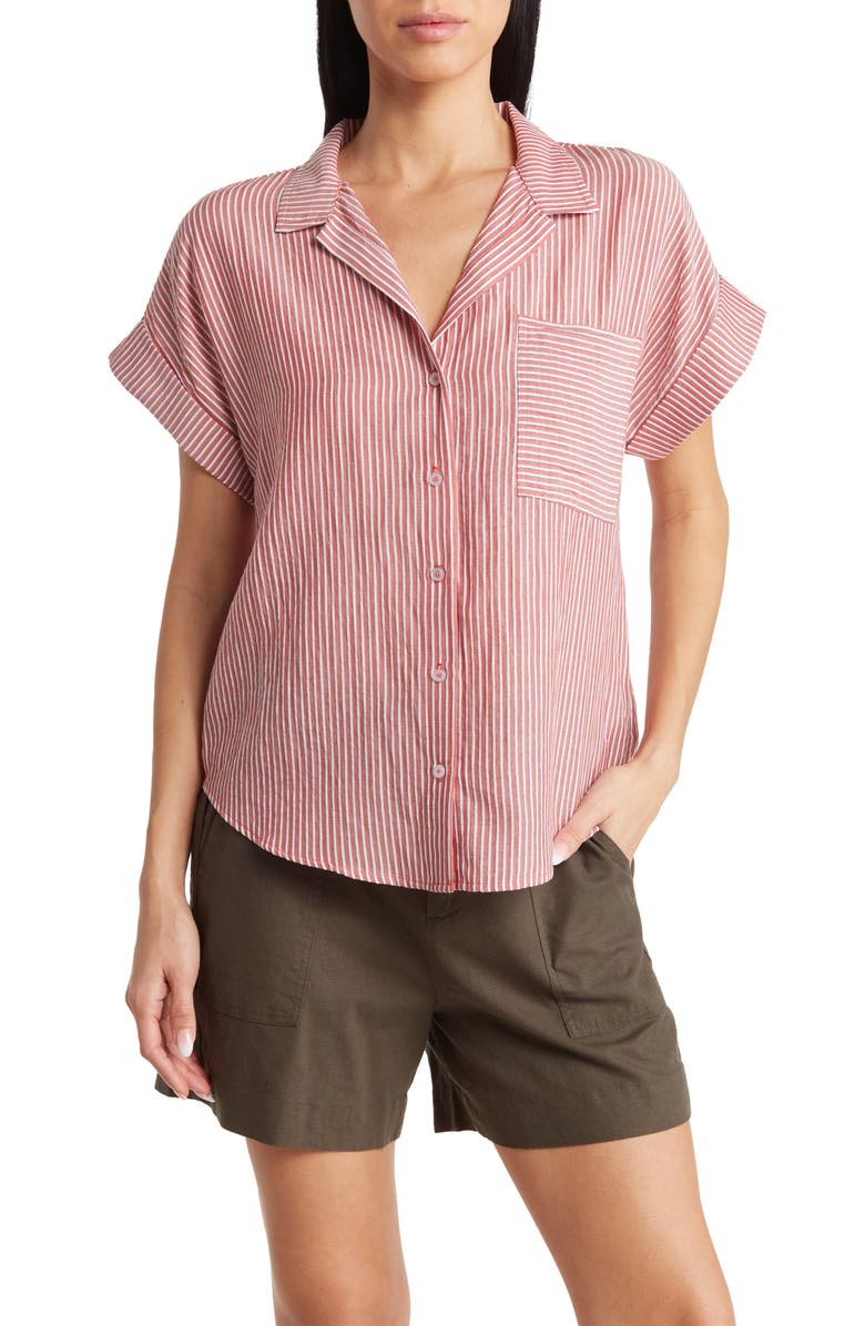 matty m. Stripe Woven Button Front Top, Main, color, Cherry