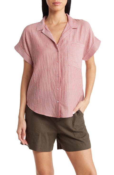 Stripe Woven Button Front Top