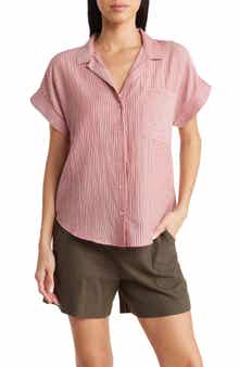 matty m. Stripe Woven Button Front Top