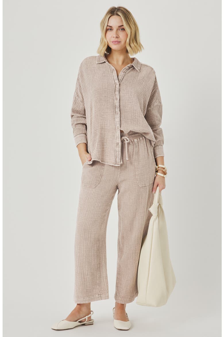 Ava Cotton Gauze Drawstring Pants, Alternate, color, LIGHT WICKER BROWN