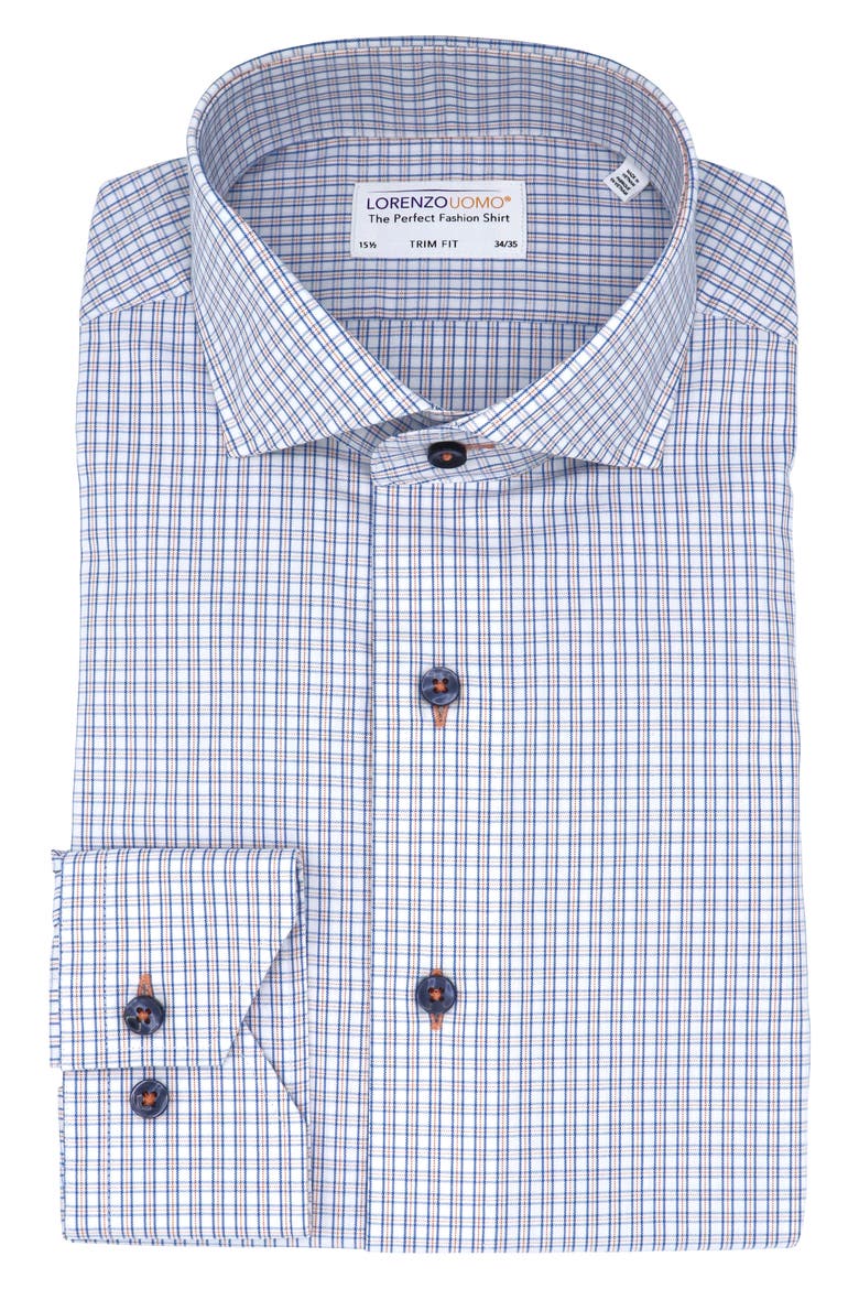 Trim Fit Check Oxford Cloth Dress Shirt, Main, color, WHITE/ ORANGE/ BLUE
