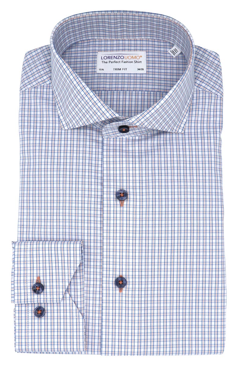 Lorenzo Uomo Trim Fit Check Oxford Cloth Dress Shirt, Main, color, White/ Orange/ Blue