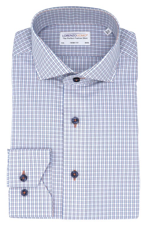 Lorenzo Uomo Trim Fit Check Oxford Cloth Dress Shirt in White/Orange/Blue 