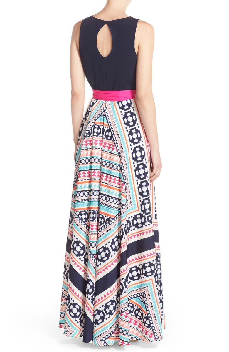 Eliza J Jersey & Print Crêpe de Chine Maxi Dress, Alternate, color, 