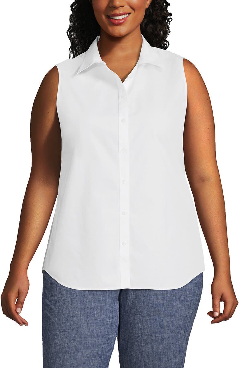 Lands' End Plus Size No Iron Sleeveless Shirt, Main, color, White