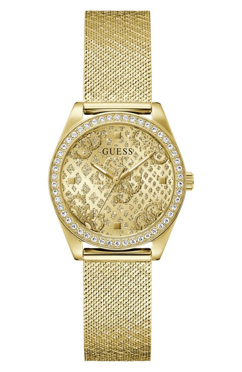 Boa Crystal Bezel Goldtone Mesh Strap Watch, 32mm