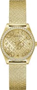 GUESS Boa Crystal Bezel Goldtone Mesh Strap Watch, 32mm