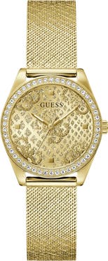 GUESS Boa Crystal Bezel Goldtone Mesh Strap Watch, 32mm