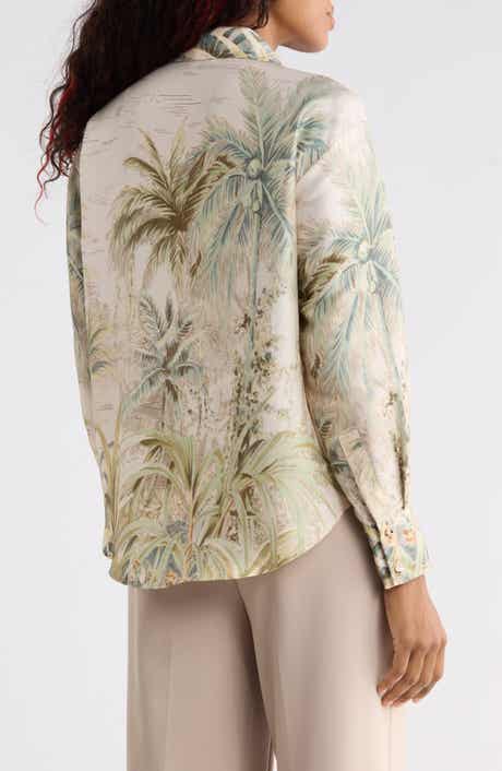 Tropical Printed Long Sleeve Button Front Shirt