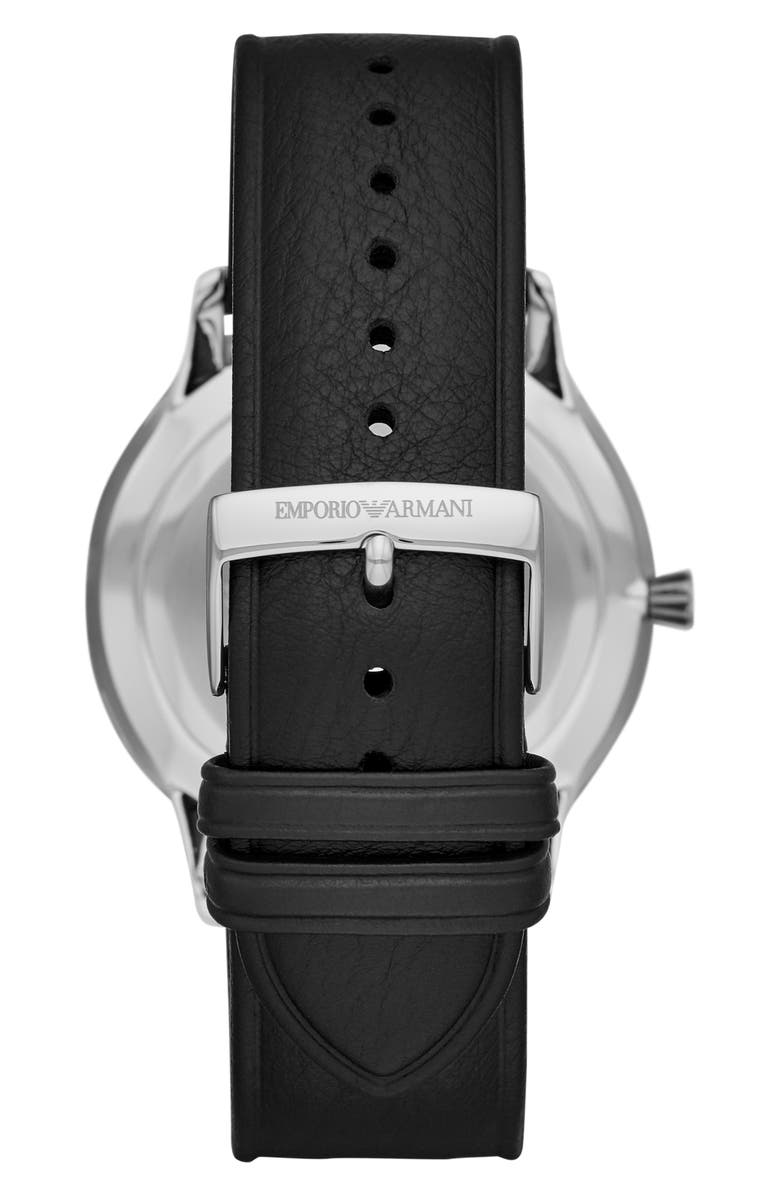 Emporio Armani Leather Strap Watch, 44mm, Alternate, color, Silver