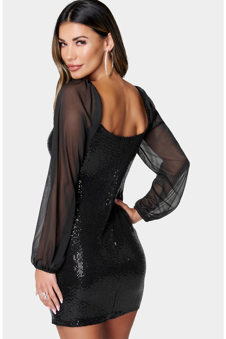 Square Neck Chiffon Sleeve Dress, Alternate, color, BLACK