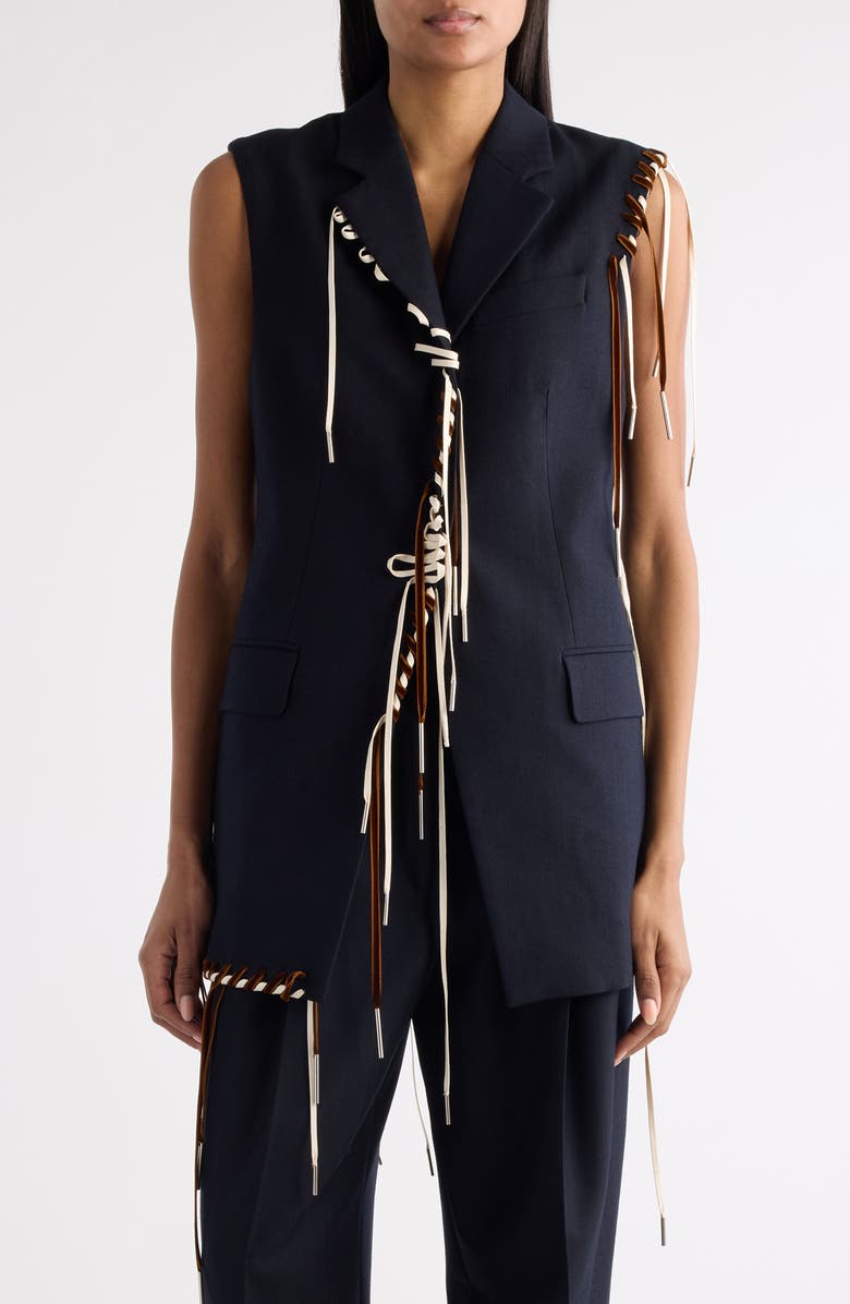 Dries Van Noten Bimbila Whipstitched Sleeveless Wool Blazer, Main, color, Navy