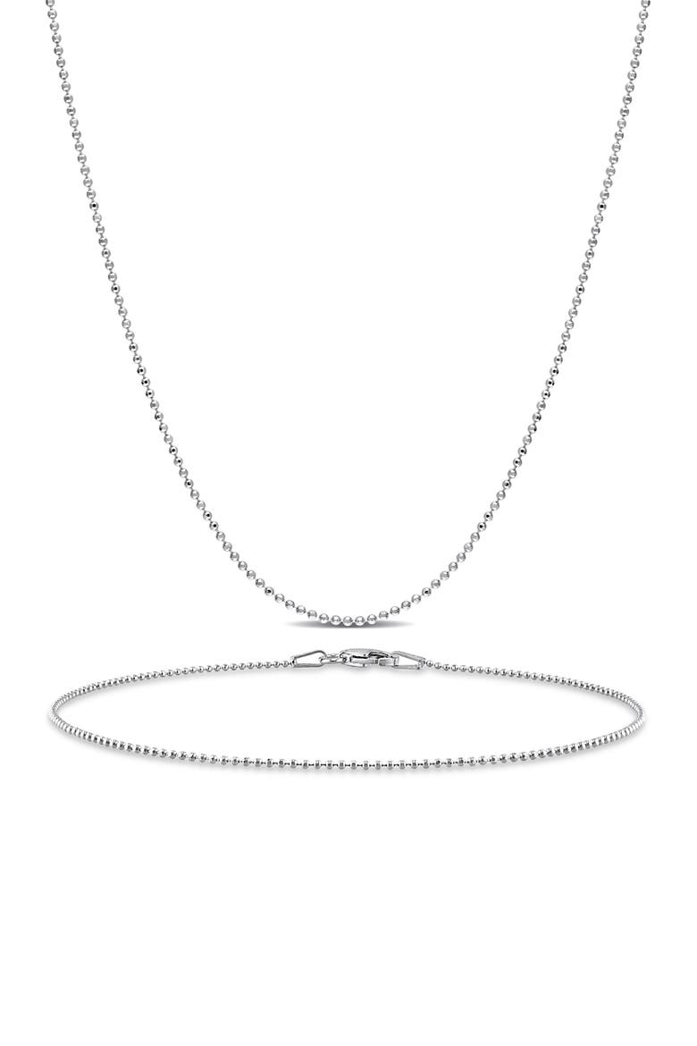 Ball Chain Necklace & Anklet Set, Main, color, SILVER