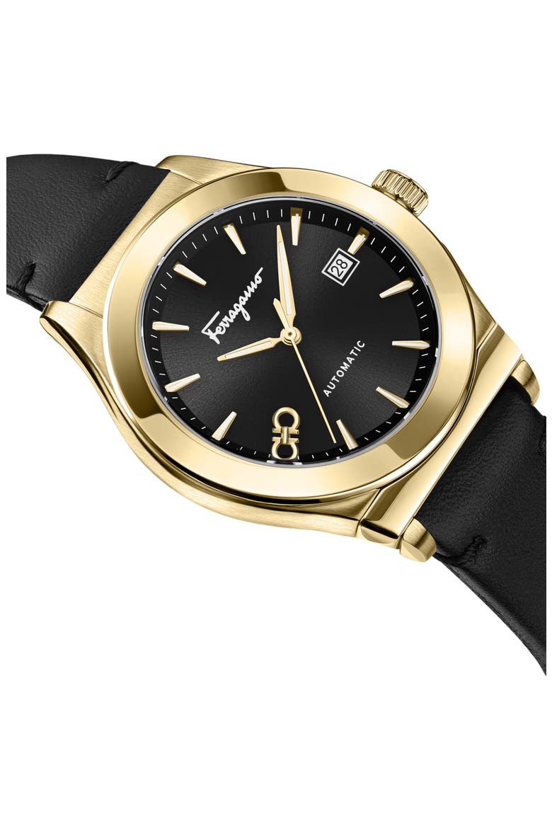 1927 Automatic Leather Strap Watch, 42mm, Alternate, color, IP YELLOW GOLD