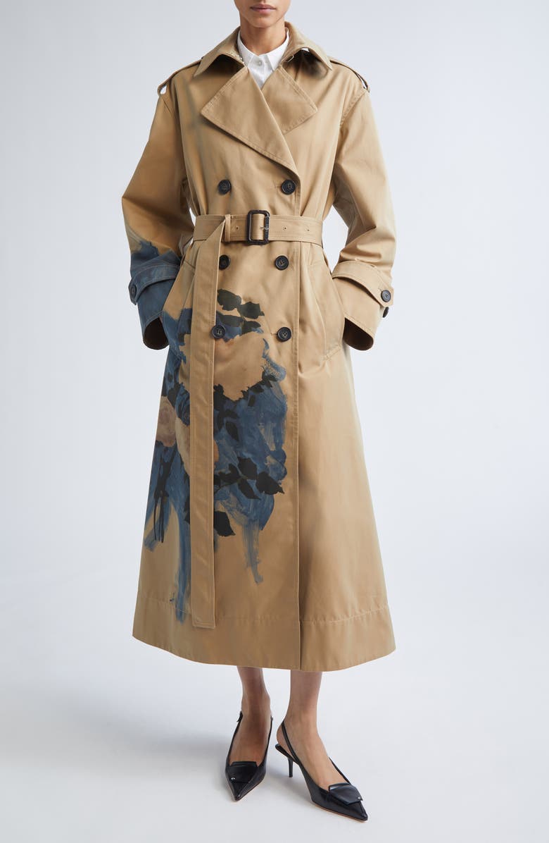 Erdem Painted Trench Coat, Main, color, Brushstroke Rose Camel