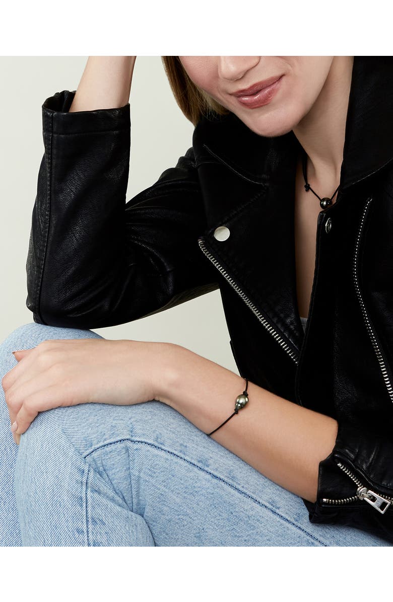 The Pearl Source Tahitian South Sea Baroque Pearl Leather Bracelet, Alternate, color, Black Pearl